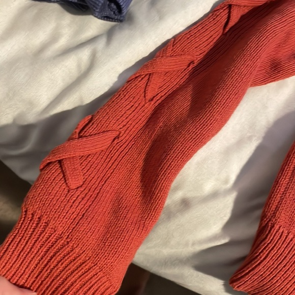 XS Aeropostale orange/red-ish sweater w/ open shoulders and criscross down arms - Picture 2 of 5
